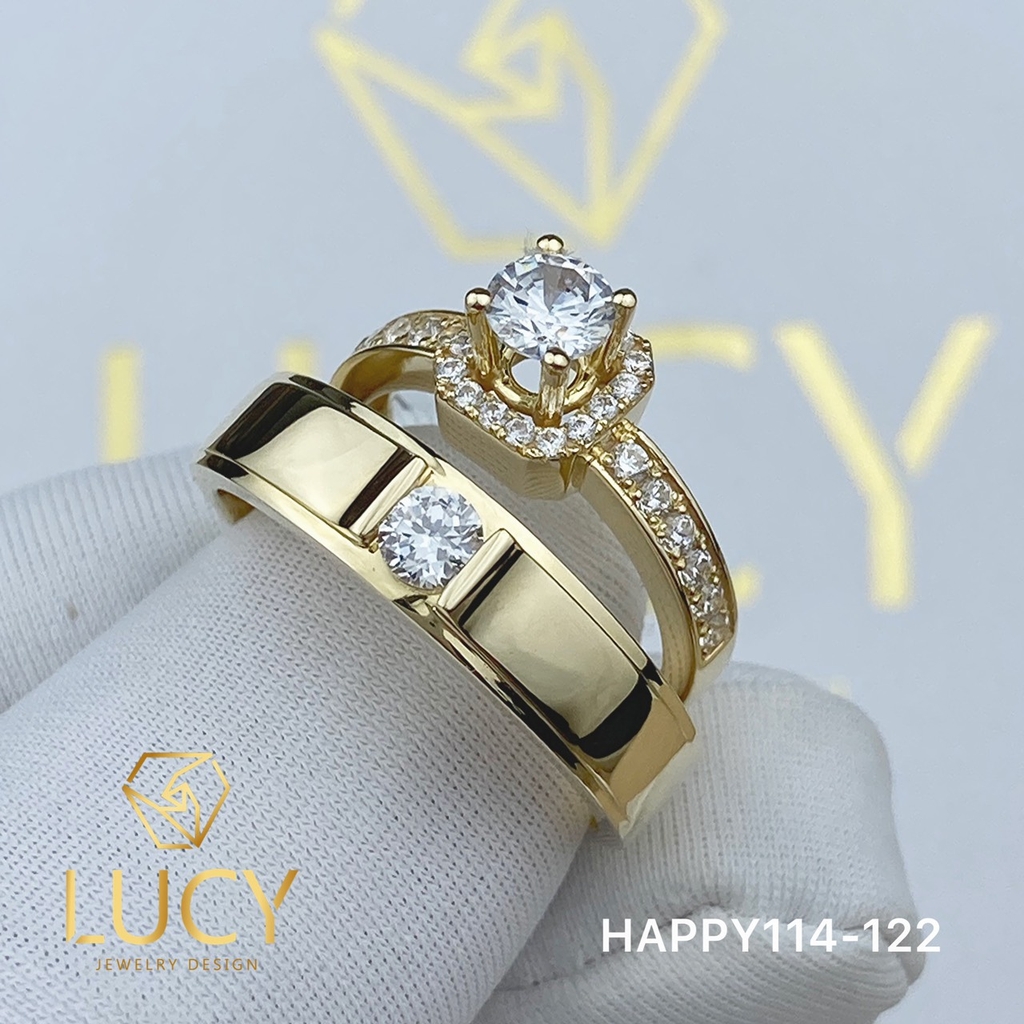 HAPPY114-122 Nhẫn cưới đẹp vàng tây, vàng trắng, vàng hồng 10k 14k 18k, Bạch Kim Platinum PT900 đính CZ, Moissanite, Kim cương - Lucy Jewelry