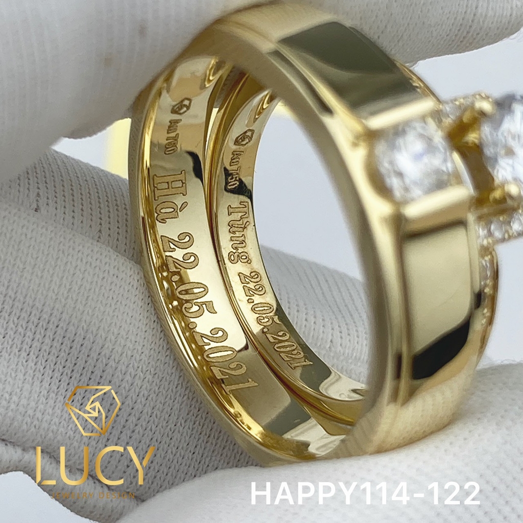 HAPPY114-122 Nhẫn cưới đẹp vàng tây, vàng trắng, vàng hồng 10k 14k 18k, Bạch Kim Platinum PT900 đính CZ, Moissanite, Kim cương - Lucy Jewelry