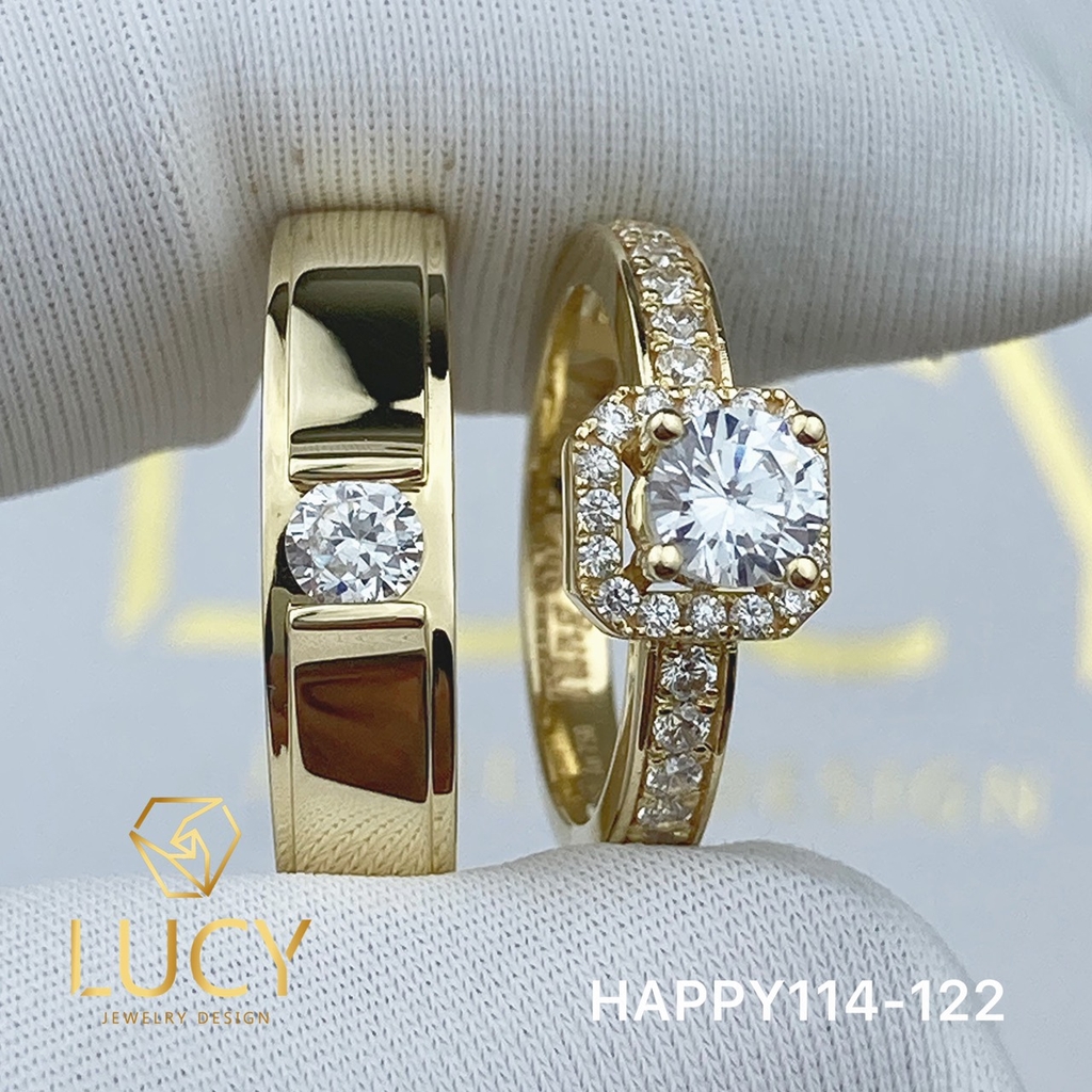 HAPPY114-122 Nhẫn cưới đẹp vàng tây, vàng trắng, vàng hồng 10k 14k 18k, Bạch Kim Platinum PT900 đính CZ, Moissanite, Kim cương - Lucy Jewelry