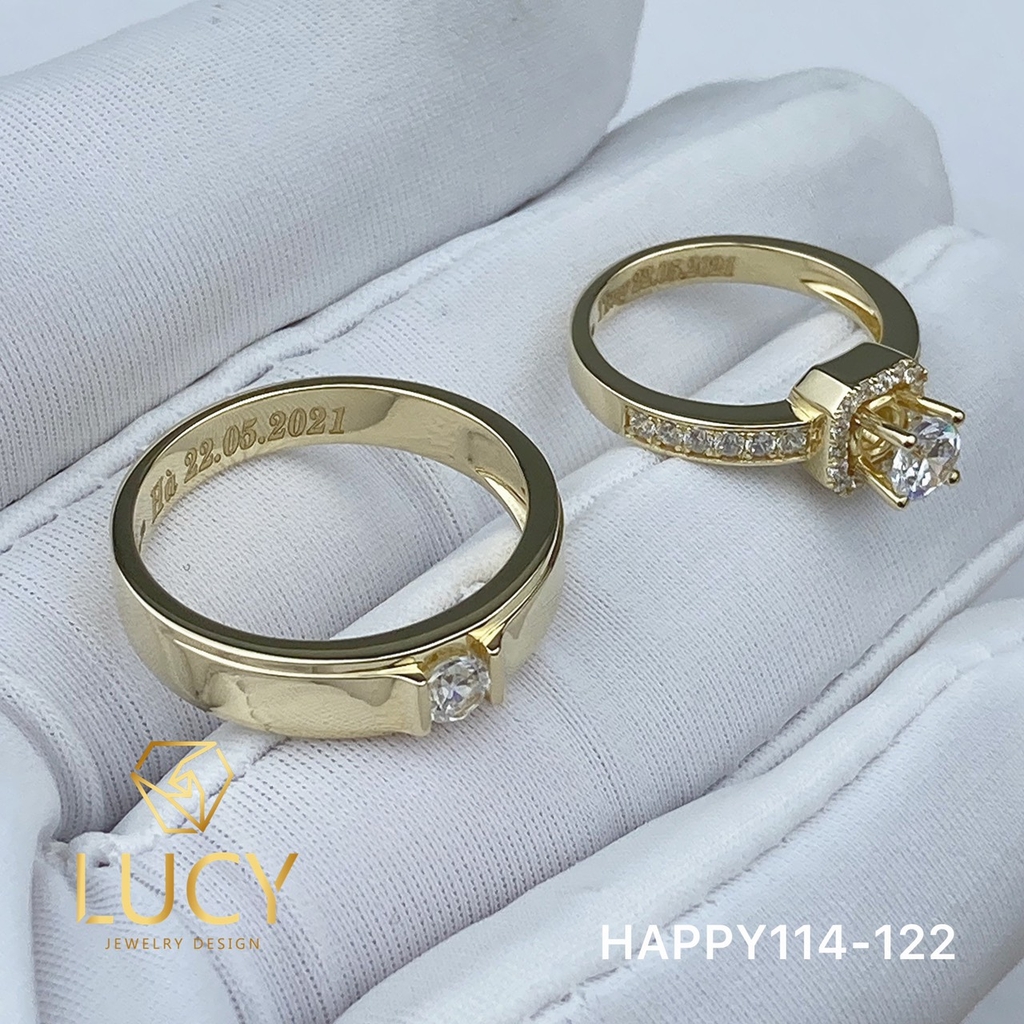 HAPPY114-122 Nhẫn cưới đẹp vàng tây, vàng trắng, vàng hồng 10k 14k 18k, Bạch Kim Platinum PT900 đính CZ, Moissanite, Kim cương - Lucy Jewelry