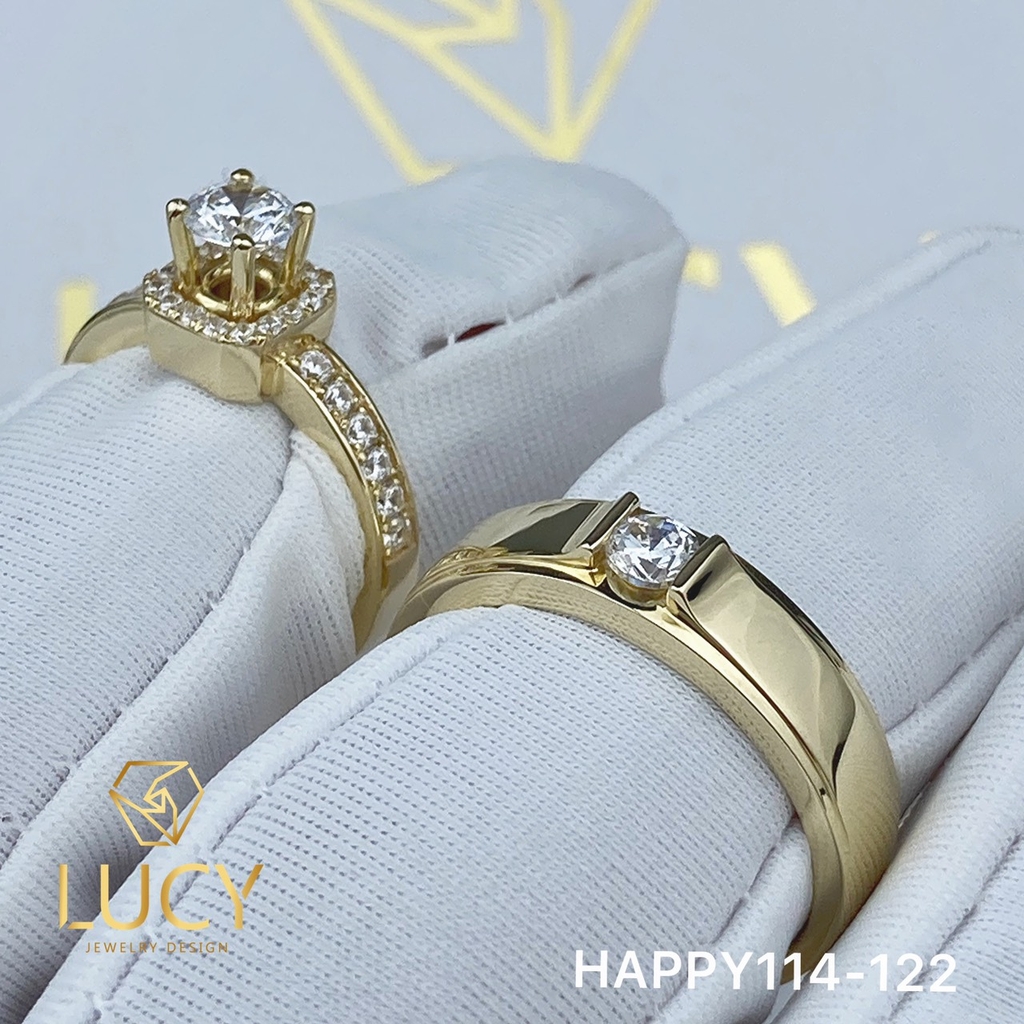 HAPPY114-122 Nhẫn cưới đẹp vàng tây, vàng trắng, vàng hồng 10k 14k 18k, Bạch Kim Platinum PT900 đính CZ, Moissanite, Kim cương - Lucy Jewelry