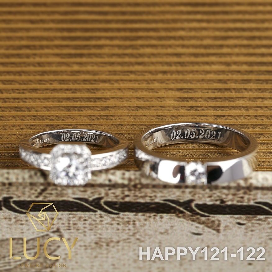 HAPPY121-122 Nhẫn cưới đẹp vàng tây, vàng trắng, vàng hồng 10k 14k 18k, Bạch Kim Platinum PT900 đính CZ, Moissanite, Kim cương - Lucy Jewelry