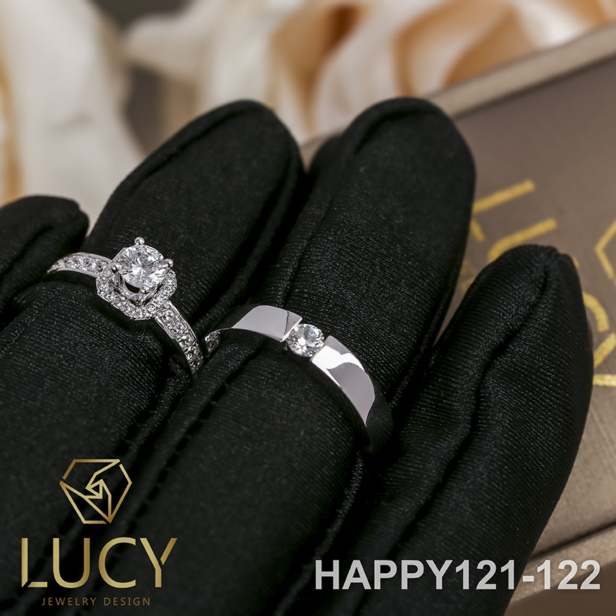 HAPPY121-122 Nhẫn cưới đẹp vàng tây, vàng trắng, vàng hồng 10k 14k 18k, Bạch Kim Platinum PT900 đính CZ, Moissanite, Kim cương - Lucy Jewelry