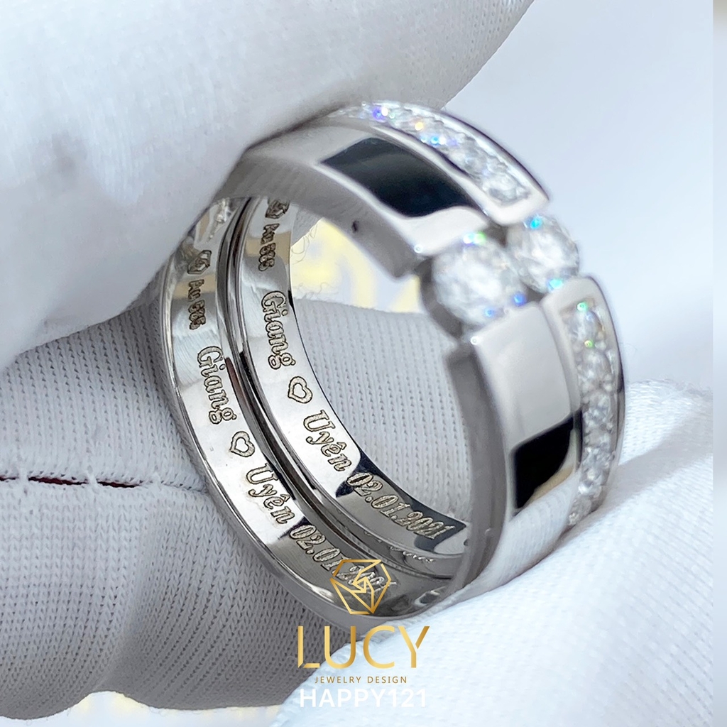 HAPPY121 Nhẫn cưới đẹp vàng tây, vàng trắng, vàng hồng 10k 14k 18k, Bạch Kim Platinum PT900 đính CZ, Moissanite, Kim cương - Lucy Jewelry