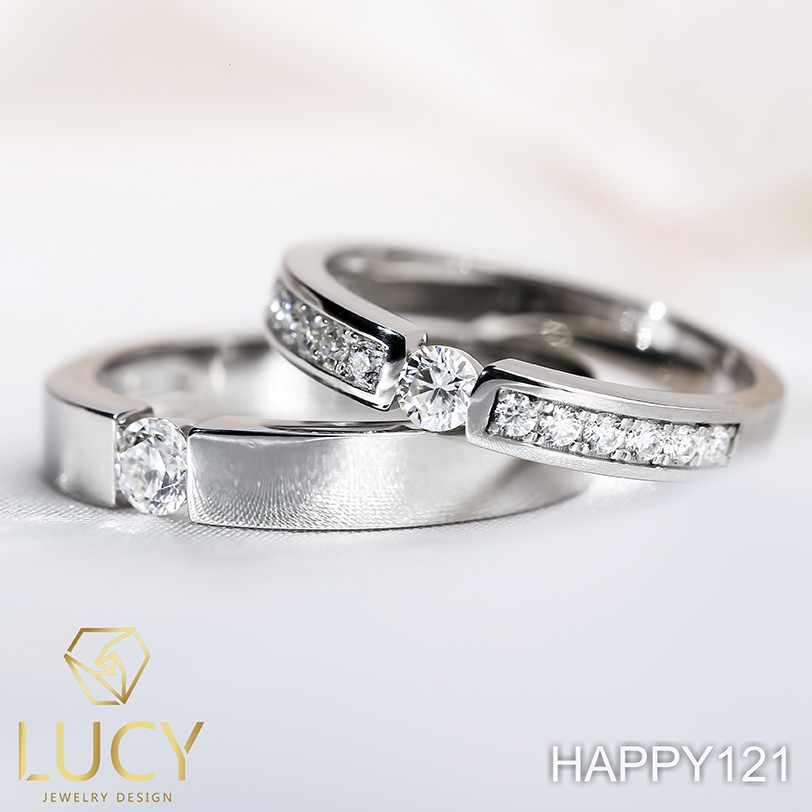 HAPPY121 Nhẫn cưới đẹp vàng tây, vàng trắng, vàng hồng 10k 14k 18k, Bạch Kim Platinum PT900 đính CZ, Moissanite, Kim cương - Lucy Jewelry