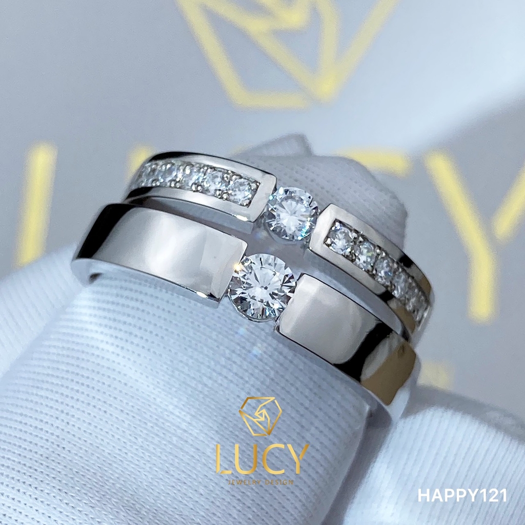 HAPPY121 Nhẫn cưới đẹp vàng tây, vàng trắng, vàng hồng 10k 14k 18k, Bạch Kim Platinum PT900 đính CZ, Moissanite, Kim cương - Lucy Jewelry