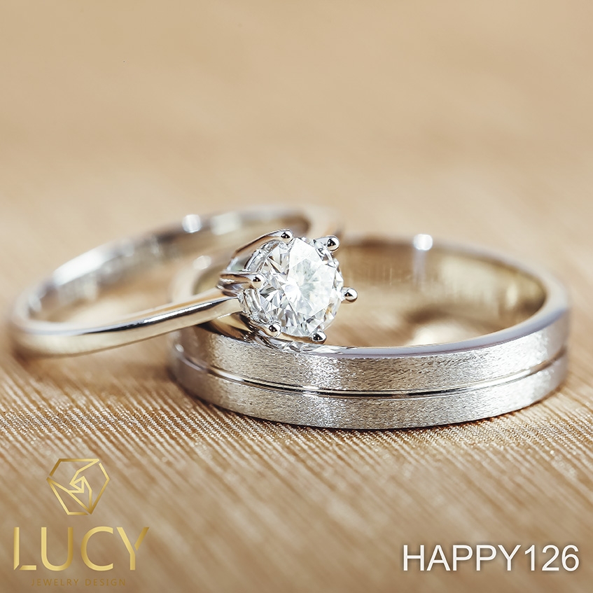 HAPPY126 Nhẫn đôi, nhẫn cưới thiết kế, nhẫn cưới cao cấp, nhẫn cưới  kim cương 5mm - Lucy Jewelry