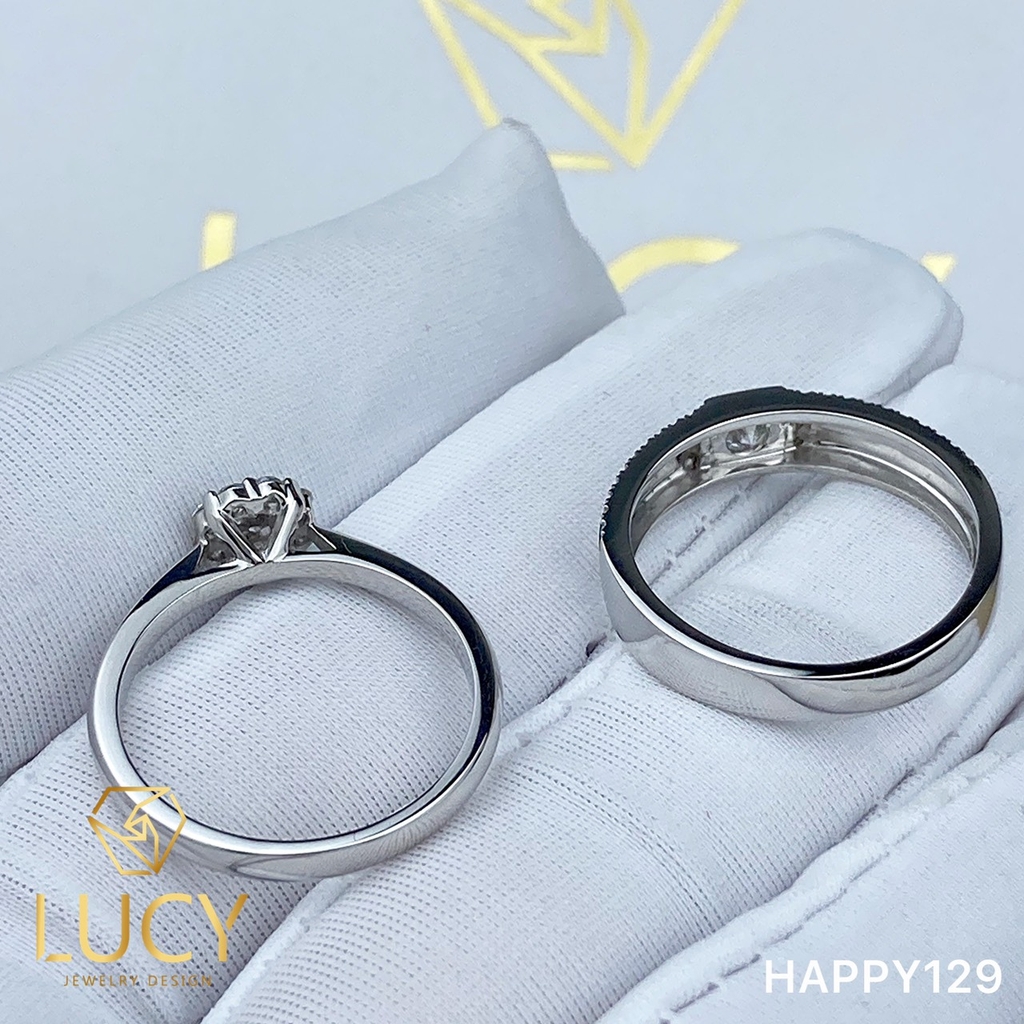 HAPPY129 - Nhẫn cưới vàng và bạch kim platinum đính CZ , Moissanite, Kim cương tự nhiên  - Lucy Jewelry