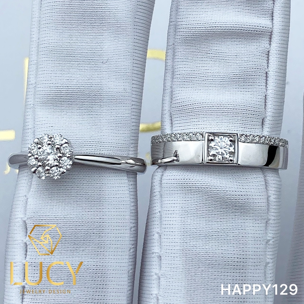 HAPPY129 - Nhẫn cưới vàng và bạch kim platinum đính CZ , Moissanite, Kim cương tự nhiên  - Lucy Jewelry