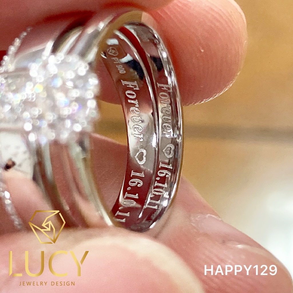 HAPPY129 - Nhẫn cưới vàng và bạch kim platinum đính CZ , Moissanite, Kim cương tự nhiên  - Lucy Jewelry