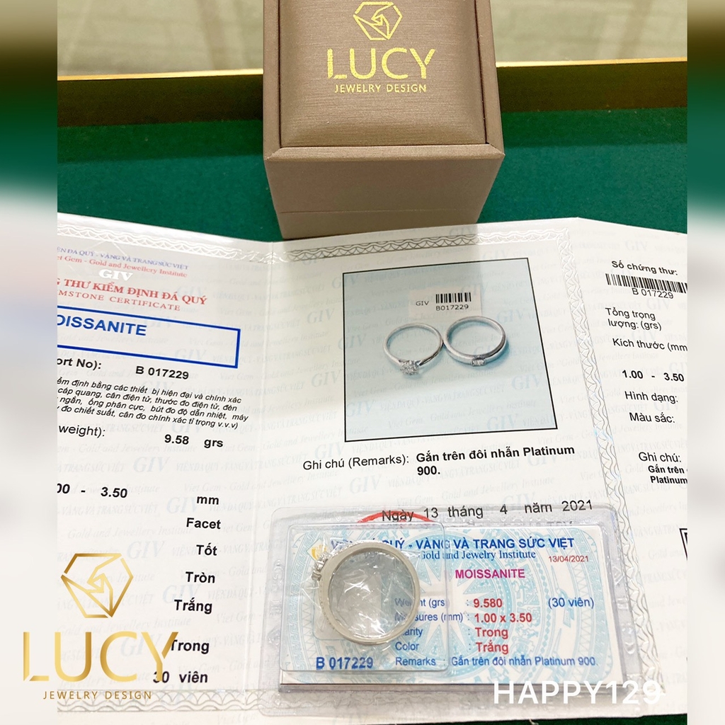 HAPPY129 - Nhẫn cưới vàng và bạch kim platinum đính CZ , Moissanite, Kim cương tự nhiên  - Lucy Jewelry