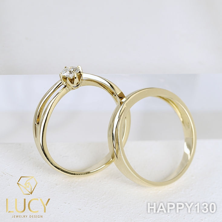 HAPPY130 - Nhẫn cưới vàng và bạch kim platinum đính CZ , Moissanite, Kim cương tự nhiên - Lucy Jewelry