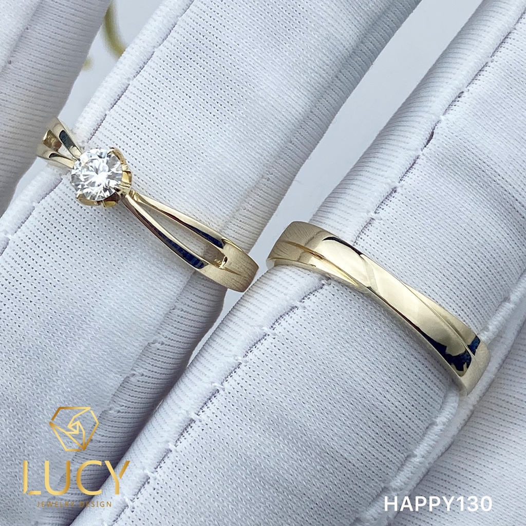 HAPPY130 - Nhẫn cưới vàng và bạch kim platinum đính CZ , Moissanite, Kim cương tự nhiên - Lucy Jewelry