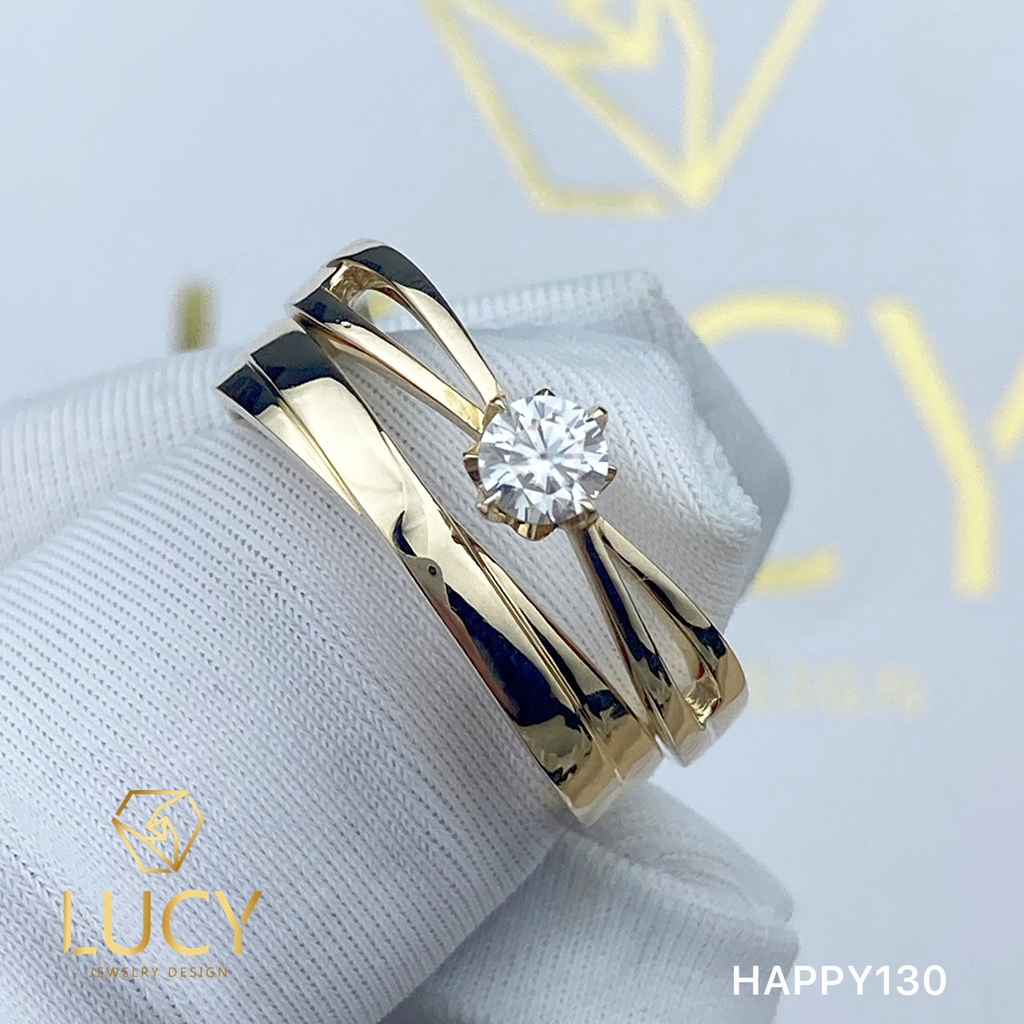 HAPPY130 - Nhẫn cưới vàng và bạch kim platinum đính CZ , Moissanite, Kim cương tự nhiên - Lucy Jewelry