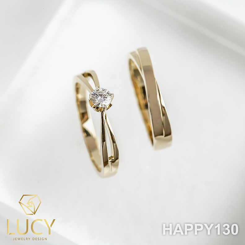 HAPPY130 - Nhẫn cưới vàng và bạch kim platinum đính CZ , Moissanite, Kim cương tự nhiên - Lucy Jewelry