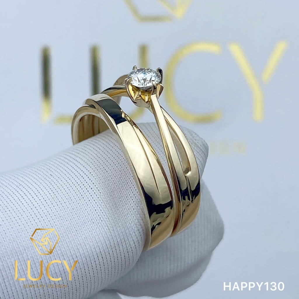 HAPPY130 - Nhẫn cưới vàng và bạch kim platinum đính CZ , Moissanite, Kim cương tự nhiên - Lucy Jewelry