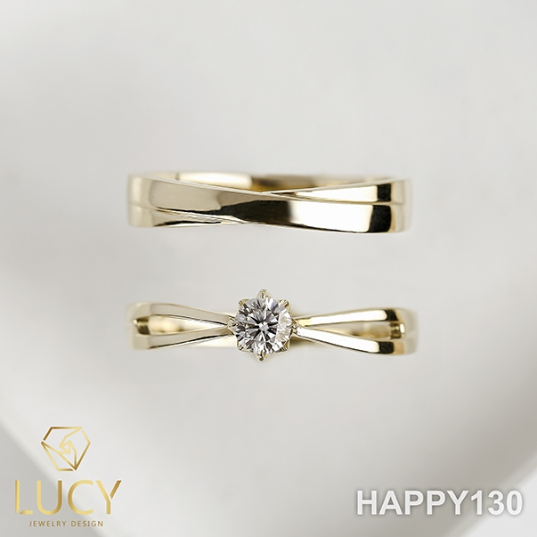 HAPPY130 - Nhẫn cưới vàng và bạch kim platinum đính CZ , Moissanite, Kim cương tự nhiên - Lucy Jewelry