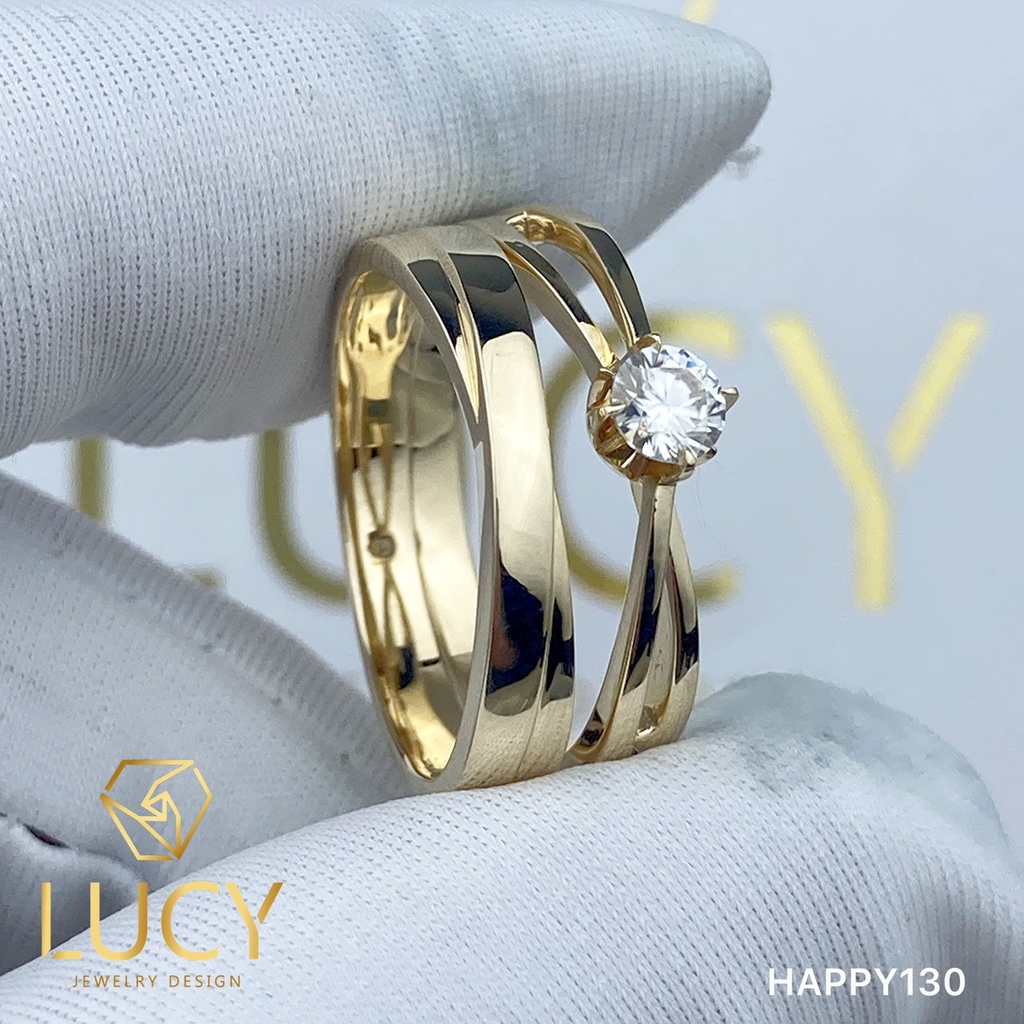 HAPPY130 - Nhẫn cưới vàng và bạch kim platinum đính CZ , Moissanite, Kim cương tự nhiên - Lucy Jewelry