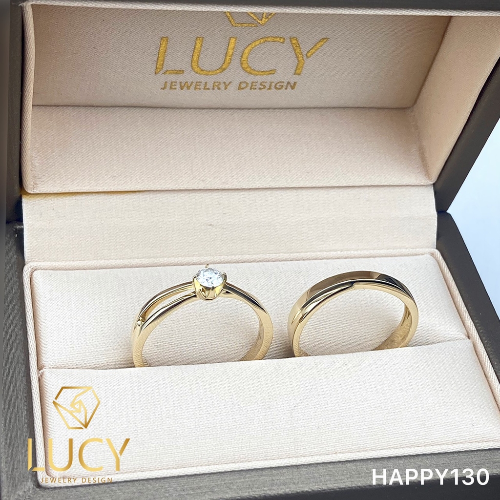 HAPPY130 - Nhẫn cưới vàng và bạch kim platinum đính CZ , Moissanite, Kim cương tự nhiên - Lucy Jewelry