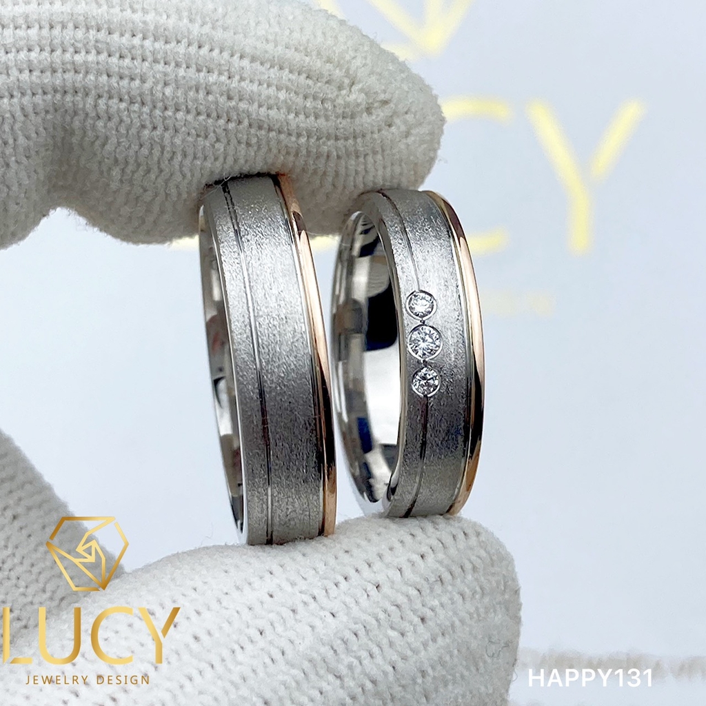 HAPPY131 Nhẫn cưới đẹp vàng tây, vàng trắng, vàng hồng 10k 14k 18k, Bạch Kim Platinum PT900 đính CZ, Moissanite, Kim cương - Lucy Jewelry