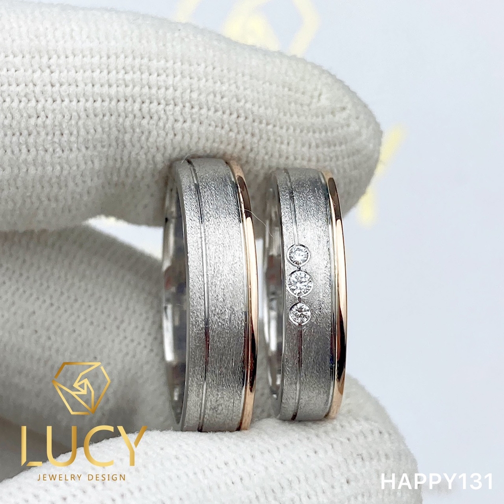 HAPPY131 Nhẫn cưới đẹp vàng tây, vàng trắng, vàng hồng 10k 14k 18k, Bạch Kim Platinum PT900 đính CZ, Moissanite, Kim cương - Lucy Jewelry