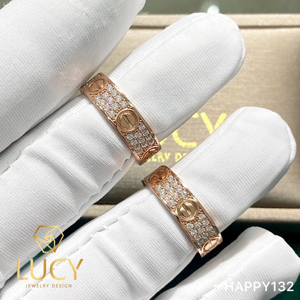 HAPPY132 Nhẫn cưới đẹp vàng tây, vàng trắng, vàng hồng 10k 14k 18k, Bạch Kim Platinum PT900 đính CZ, Moissanite, Kim cương - Lucy Jewelry