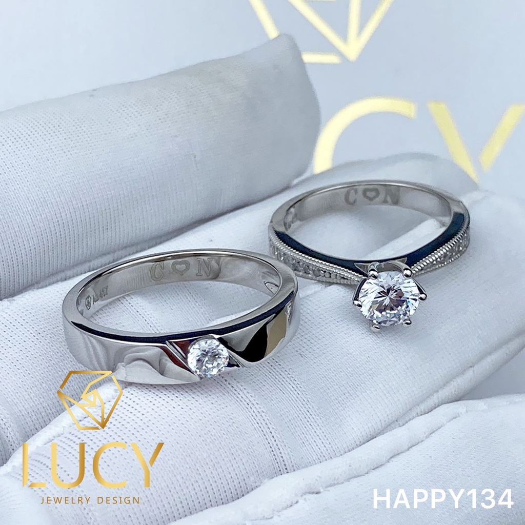 HAPPY134 Nhẫn cưới đẹp vàng tây, vàng trắng, vàng hồng 10k 14k 18k, Bạch Kim Platinum PT900 đính CZ, Moissanite, Kim cương - Lucy Jewelry