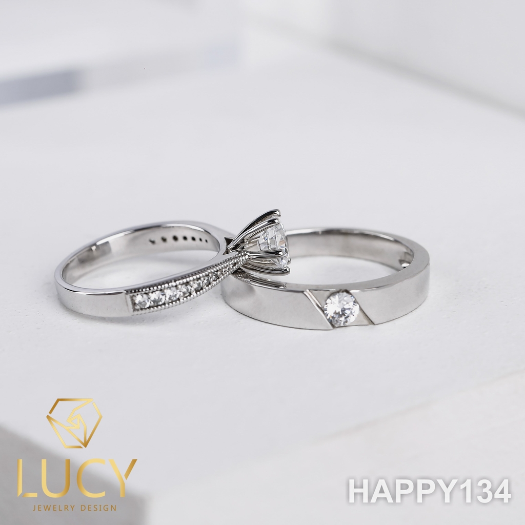 HAPPY134 Nhẫn cưới đẹp vàng tây, vàng trắng, vàng hồng 10k 14k 18k, Bạch Kim Platinum PT900 đính CZ, Moissanite, Kim cương - Lucy Jewelry