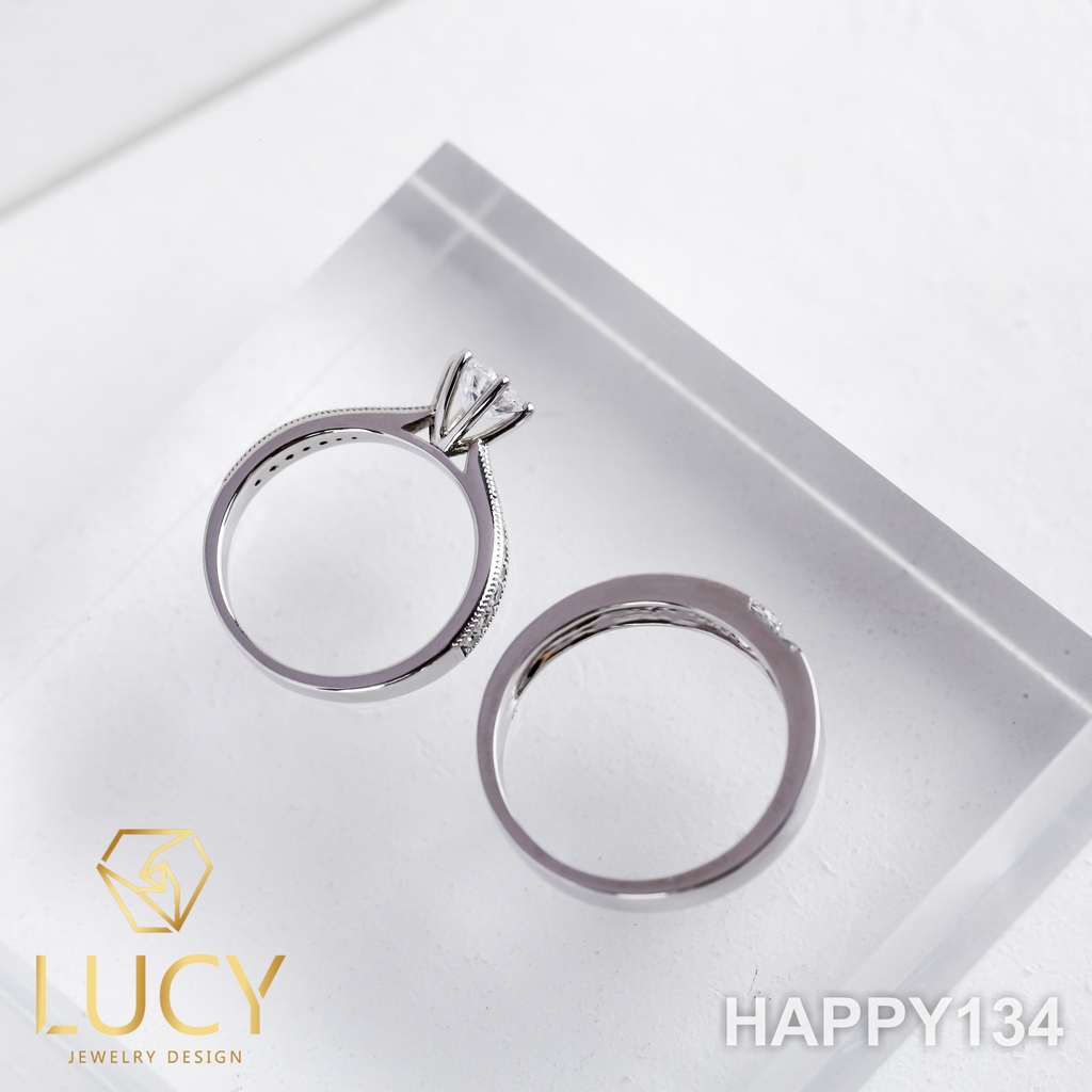 HAPPY134 Nhẫn cưới đẹp vàng tây, vàng trắng, vàng hồng 10k 14k 18k, Bạch Kim Platinum PT900 đính CZ, Moissanite, Kim cương - Lucy Jewelry