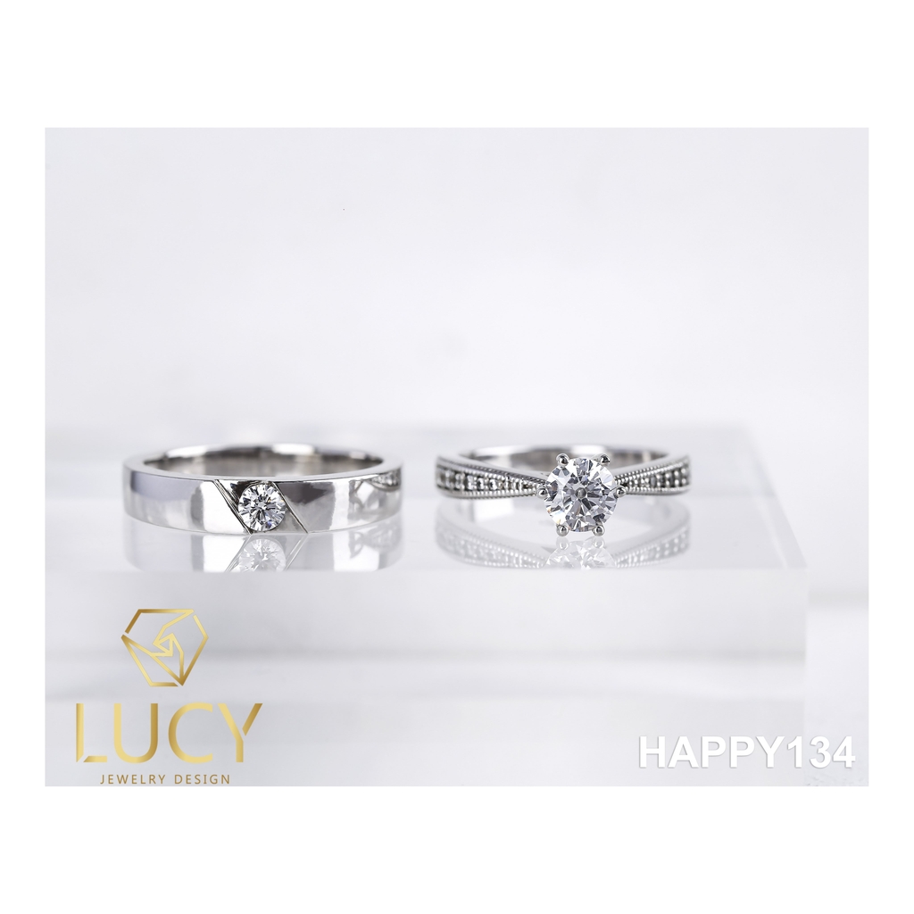 HAPPY134 Nhẫn cưới đẹp vàng tây, vàng trắng, vàng hồng 10k 14k 18k, Bạch Kim Platinum PT900 đính CZ, Moissanite, Kim cương - Lucy Jewelry