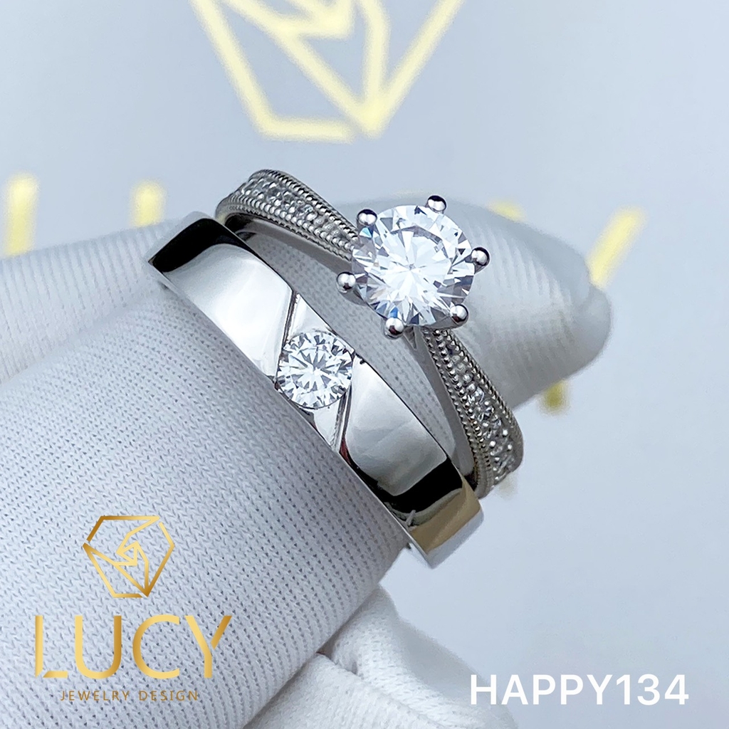 HAPPY134 Nhẫn cưới đẹp vàng tây, vàng trắng, vàng hồng 10k 14k 18k, Bạch Kim Platinum PT900 đính CZ, Moissanite, Kim cương - Lucy Jewelry