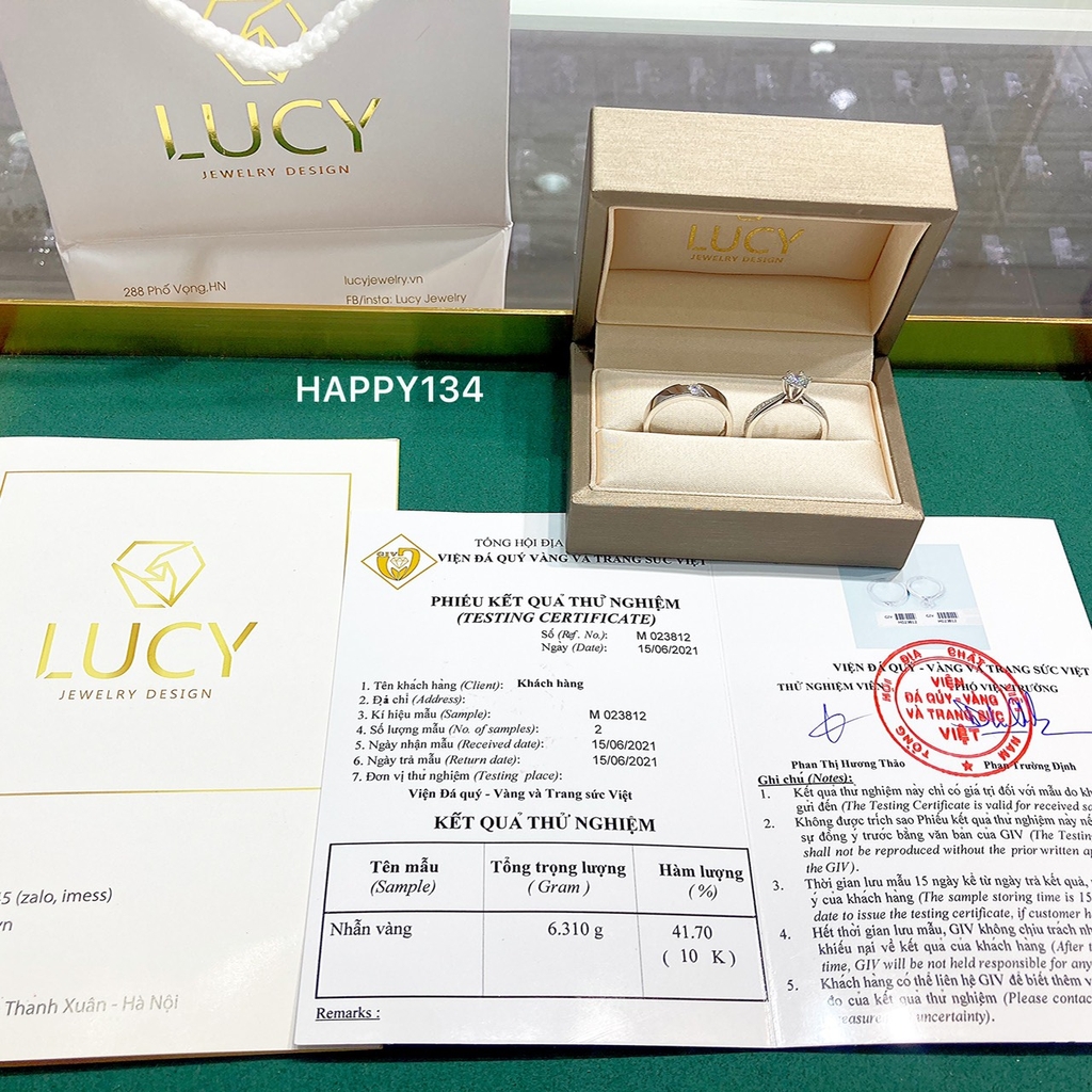 HAPPY134 Nhẫn cưới đẹp vàng tây, vàng trắng, vàng hồng 10k 14k 18k, Bạch Kim Platinum PT900 đính CZ, Moissanite, Kim cương - Lucy Jewelry