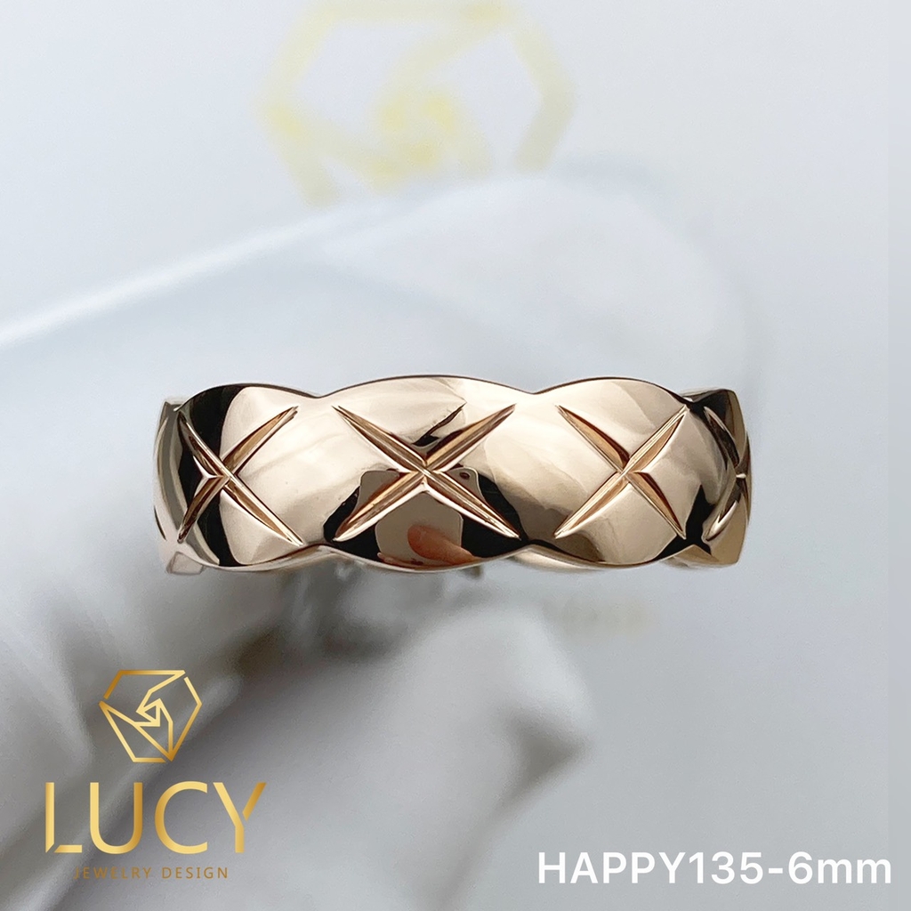 HAPP135 Nhẫn cưới Coco Crush vàng tây, vàng trắng, vàng hồng 10k 14k 18k, Bạch Kim Platinum PT900 đính CZ, Moissanite, Kim cương - Lucy Jewelry