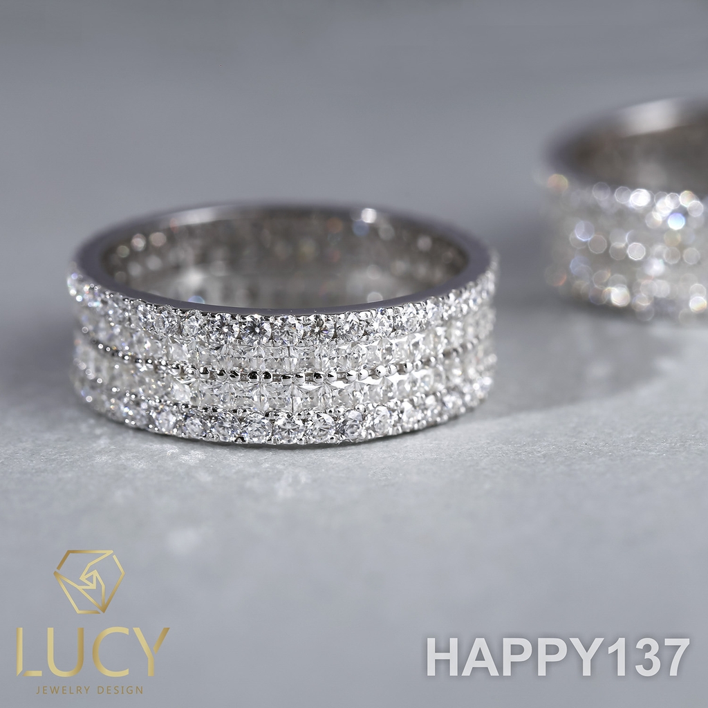 EM108 Nhẫn unisex full 2 hàng đá vuông 1.5mm và tròn 1.5mm - Lucy Jewelry