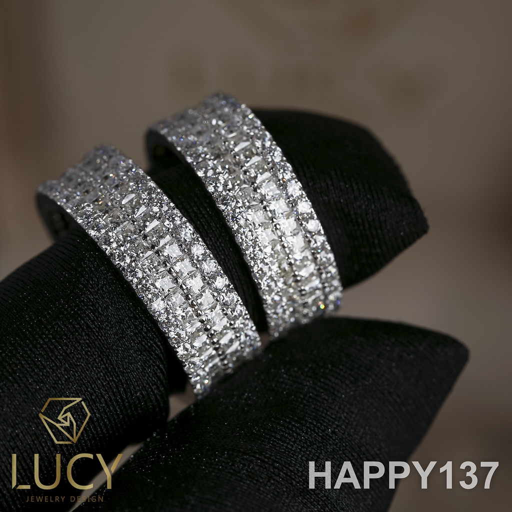 HAPPY137 Nhẫn cưới đẹp vàng tây, vàng trắng, vàng hồng 10k 14k 18k, Bạch Kim Platinum PT900 đính CZ, Moissanite, Kim cương - Lucy Jewelry