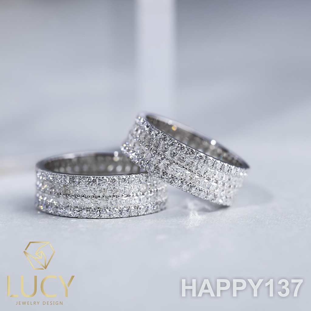 HAPPY137 Nhẫn cưới đẹp vàng tây, vàng trắng, vàng hồng 10k 14k 18k, Bạch Kim Platinum PT900 đính CZ, Moissanite, Kim cương - Lucy Jewelry