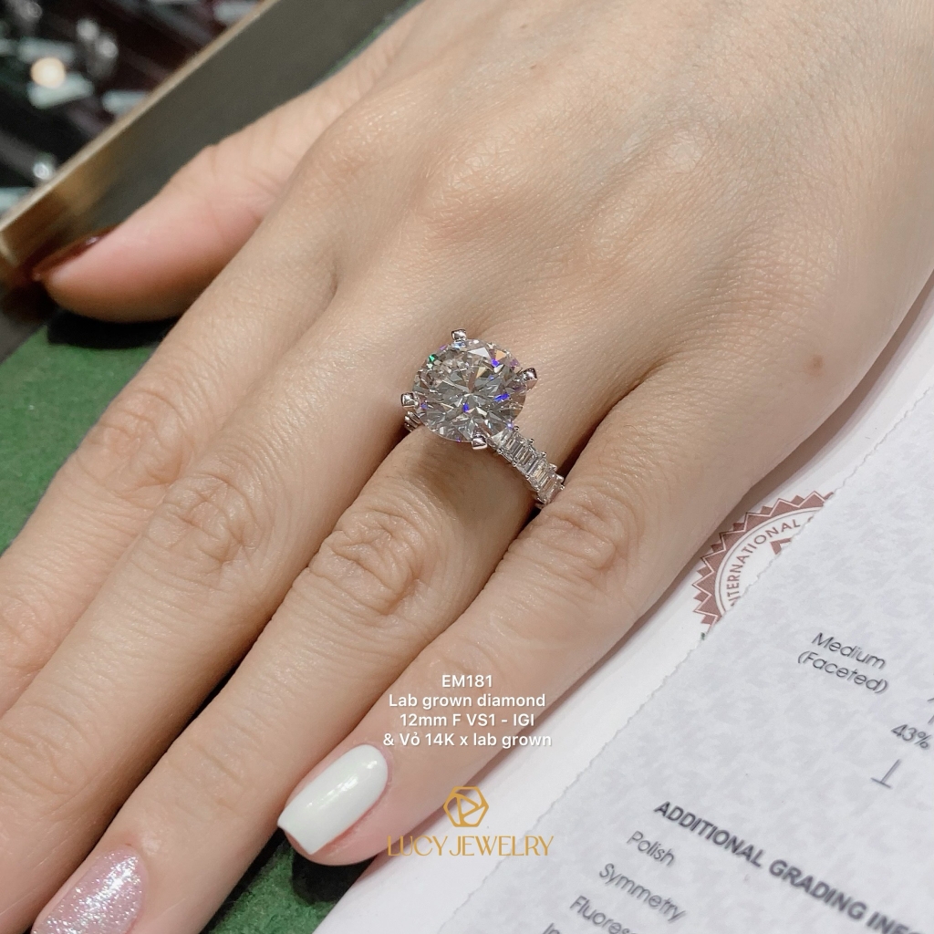 EM181 - Nhẫn cầu hôn, round cut, 12mm - Lucy Jewelry
