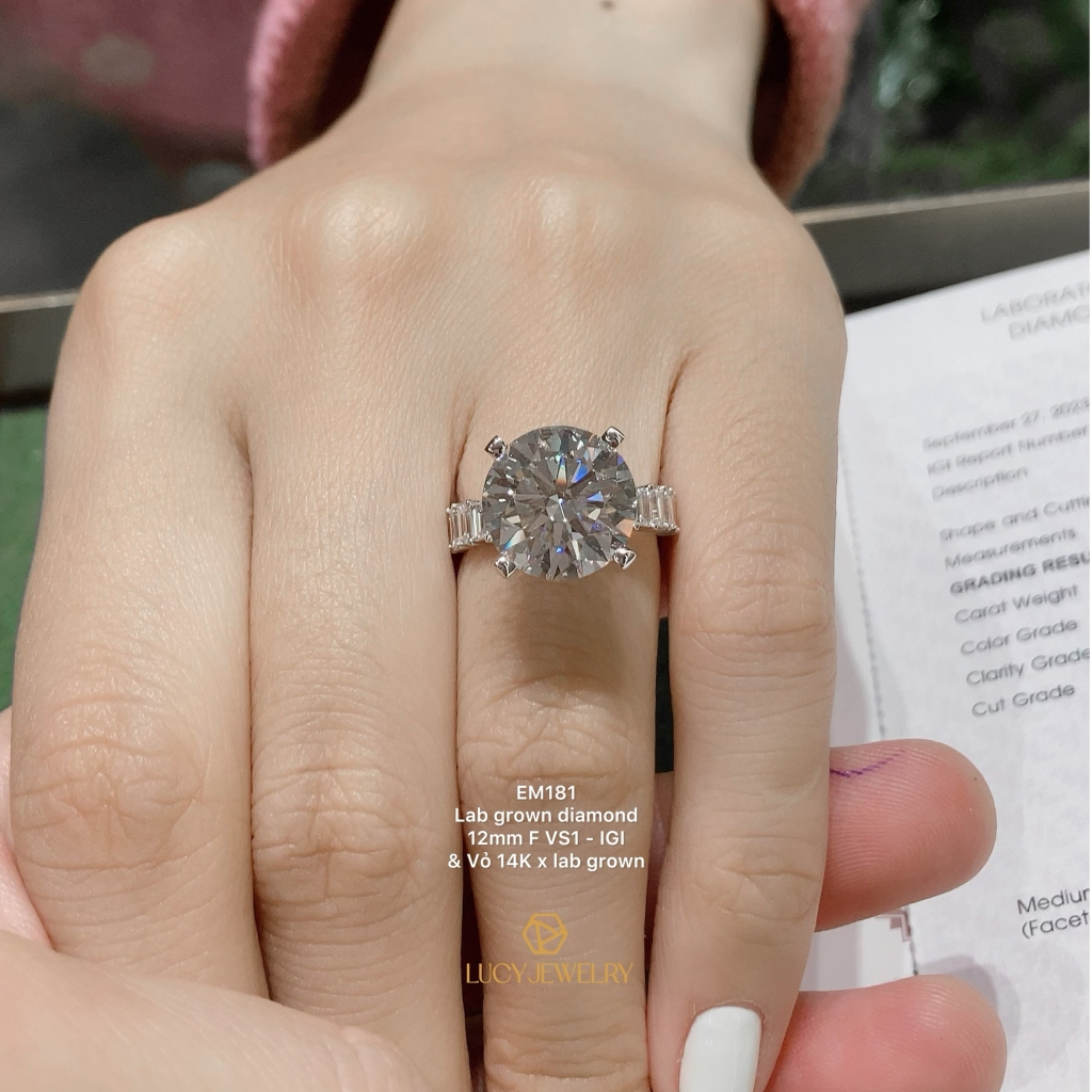 EM181 - Nhẫn cầu hôn, round cut, 12mm - Lucy Jewelry