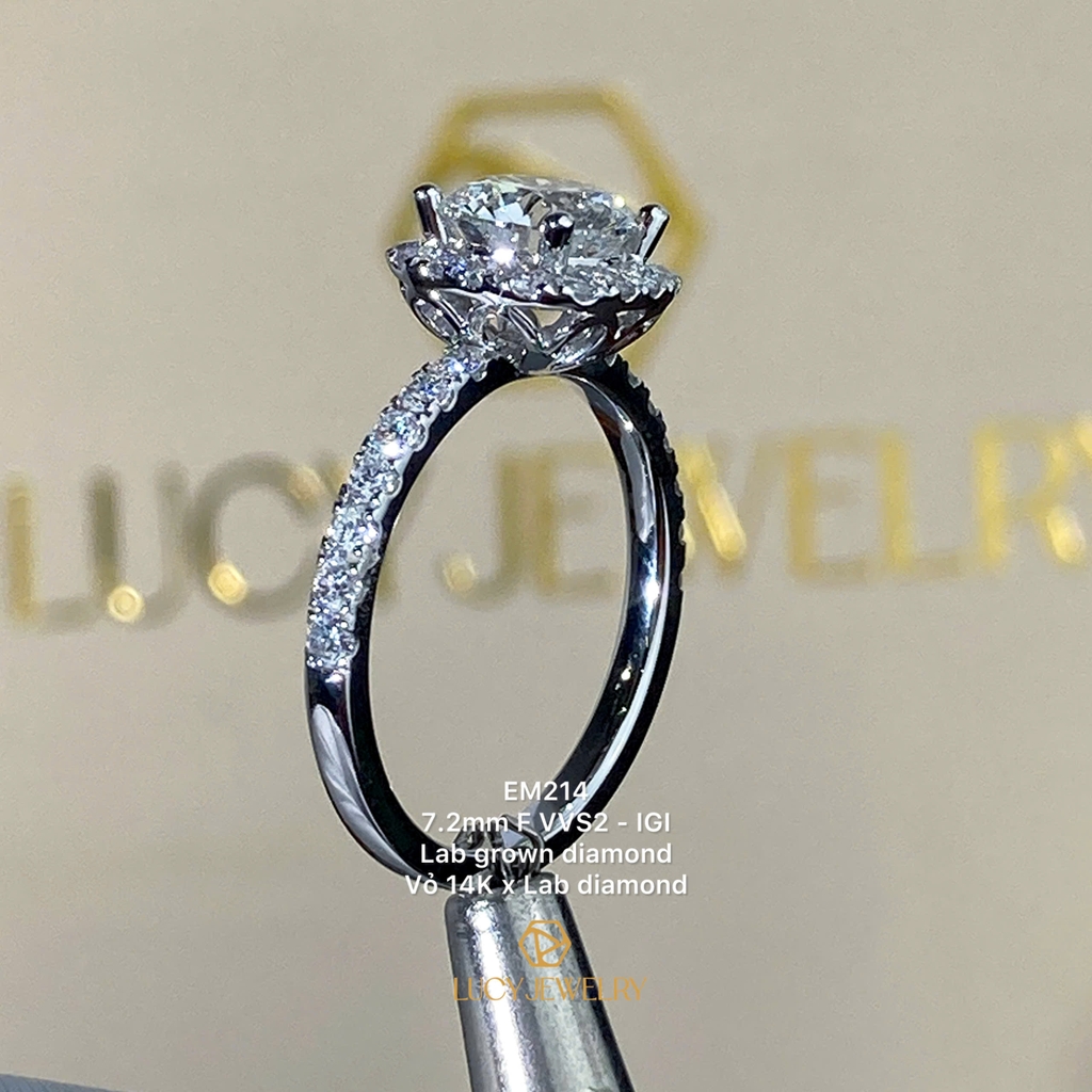 EM214 - Nhẫn cầu hôn, round cut, 7.2mm - Lucy Jewelry