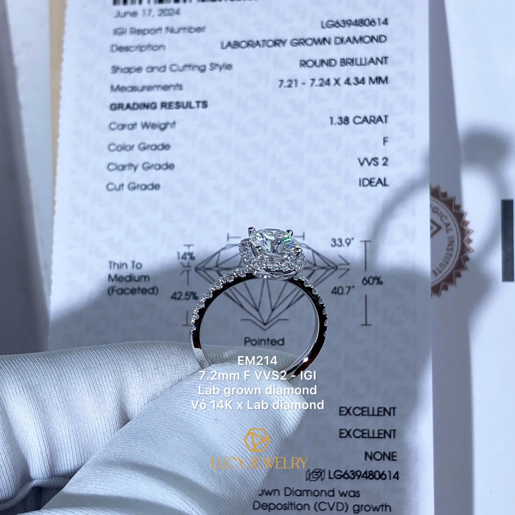 EM214 - Nhẫn cầu hôn, round cut, 7.2mm - Lucy Jewelry