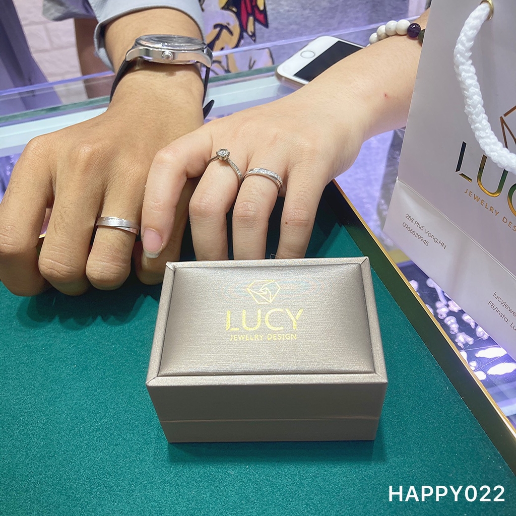 HAPPY022 Nhẫn cưới đẹp vàng tây, vàng trắng, vàng hồng 10k 14k 18k, Bạch Kim Platinum PT900 đính CZ, Moissanite, Kim cương - Lucy Jewelry