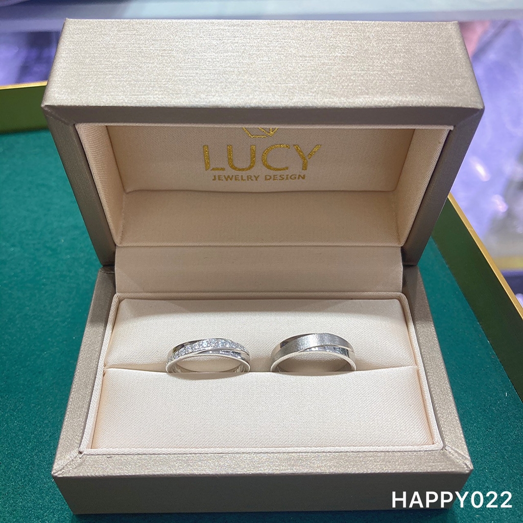 HAPPY022 Nhẫn cưới đẹp vàng tây, vàng trắng, vàng hồng 10k 14k 18k, Bạch Kim Platinum PT900 đính CZ, Moissanite, Kim cương - Lucy Jewelry