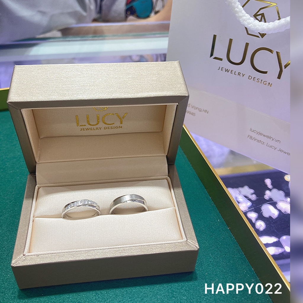 HAPPY022 Nhẫn cưới đẹp vàng tây, vàng trắng, vàng hồng 10k 14k 18k, Bạch Kim Platinum PT900 đính CZ, Moissanite, Kim cương - Lucy Jewelry