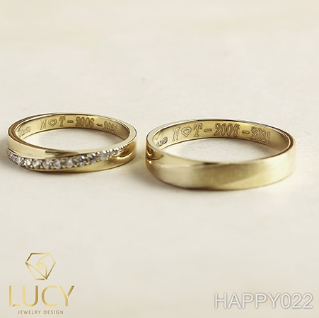 HAPPY022 Nhẫn cưới đẹp vàng tây, vàng trắng, vàng hồng 10k 14k 18k, Bạch Kim Platinum PT900 đính CZ, Moissanite, Kim cương - Lucy Jewelry