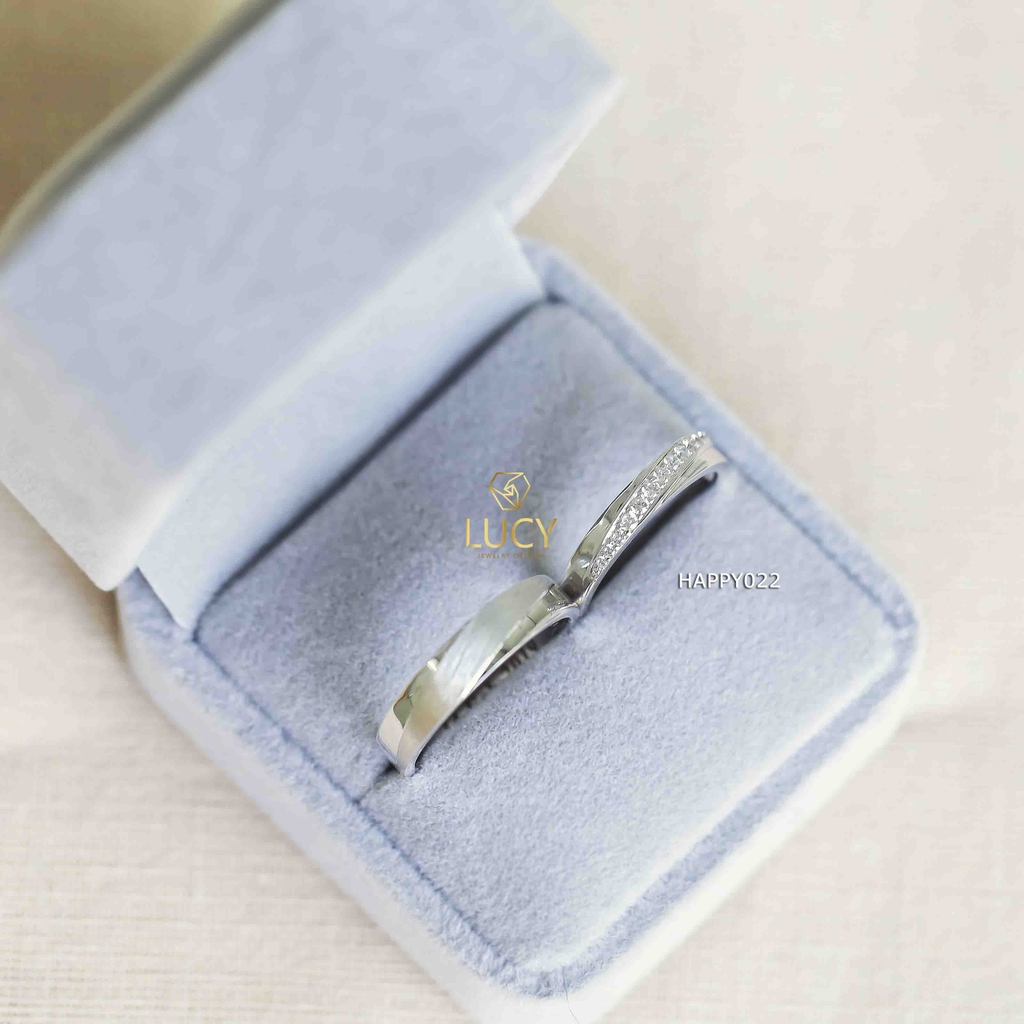 HAPPY022 Nhẫn cưới đẹp vàng tây, vàng trắng, vàng hồng 10k 14k 18k, Bạch Kim Platinum PT900 đính CZ, Moissanite, Kim cương - Lucy Jewelry