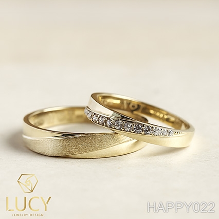 HAPPY022 Nhẫn cưới đẹp vàng tây, vàng trắng, vàng hồng 10k 14k 18k, Bạch Kim Platinum PT900 đính CZ, Moissanite, Kim cương - Lucy Jewelry
