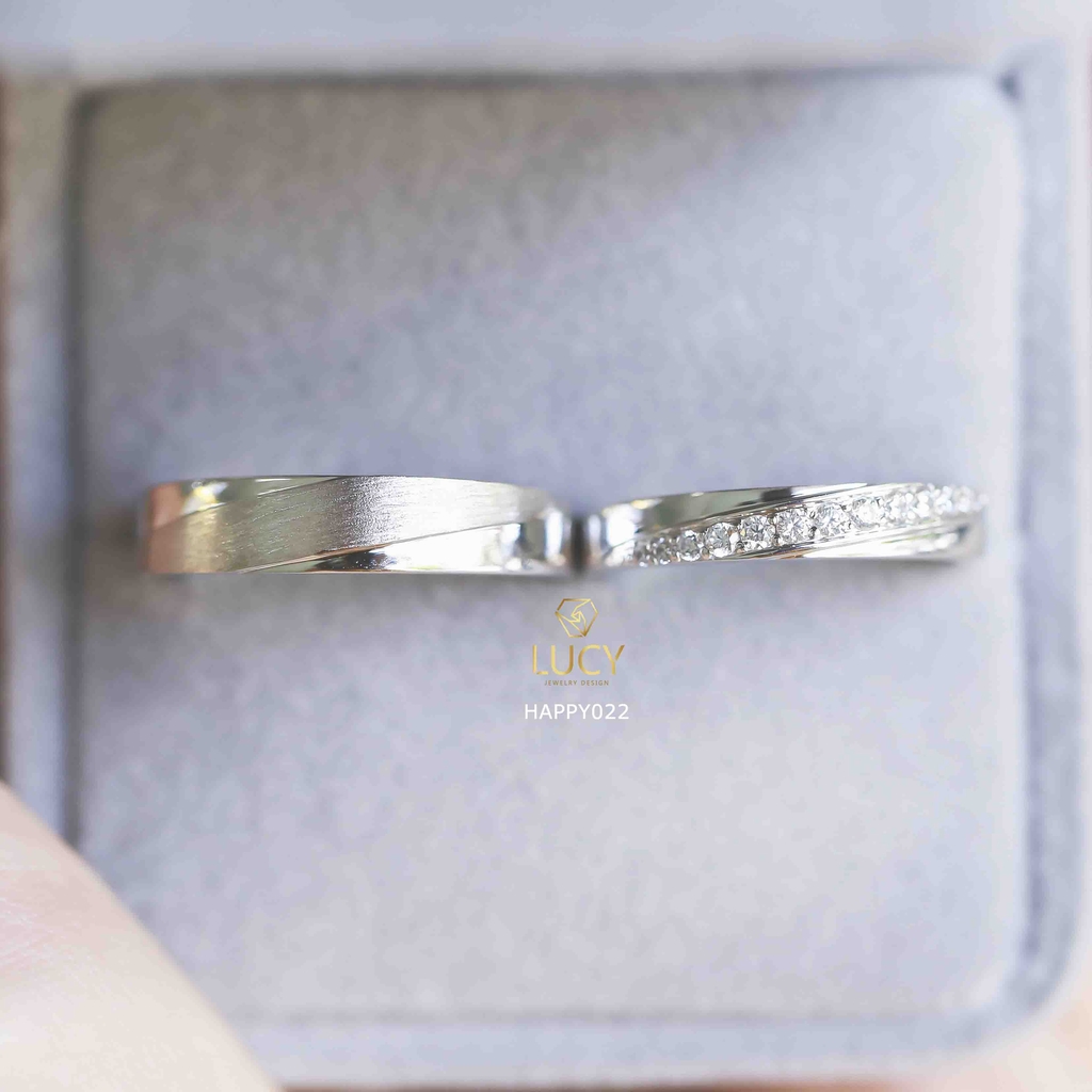 HAPPY022 Nhẫn cưới đẹp vàng tây, vàng trắng, vàng hồng 10k 14k 18k, Bạch Kim Platinum PT900 đính CZ, Moissanite, Kim cương - Lucy Jewelry