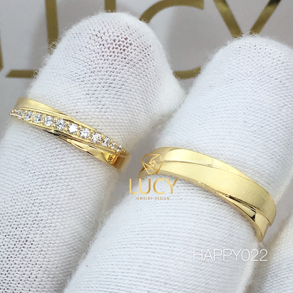 HAPPY022 Nhẫn cưới đẹp vàng tây, vàng trắng, vàng hồng 10k 14k 18k, Bạch Kim Platinum PT900 đính CZ, Moissanite, Kim cương - Lucy Jewelry