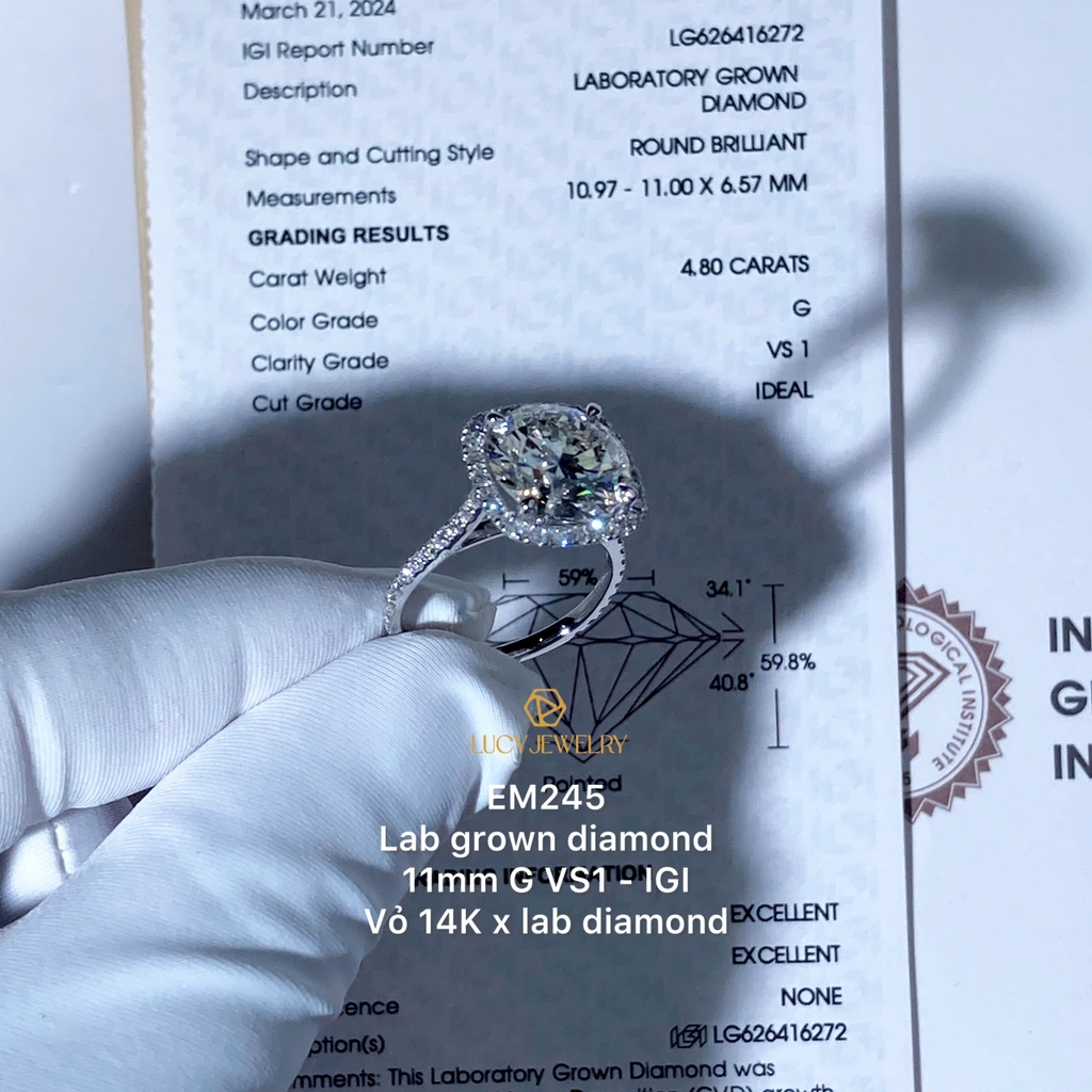 EM245 - Nhẫn cầu hôn, round cut, 11mm - Lucy Jewelry