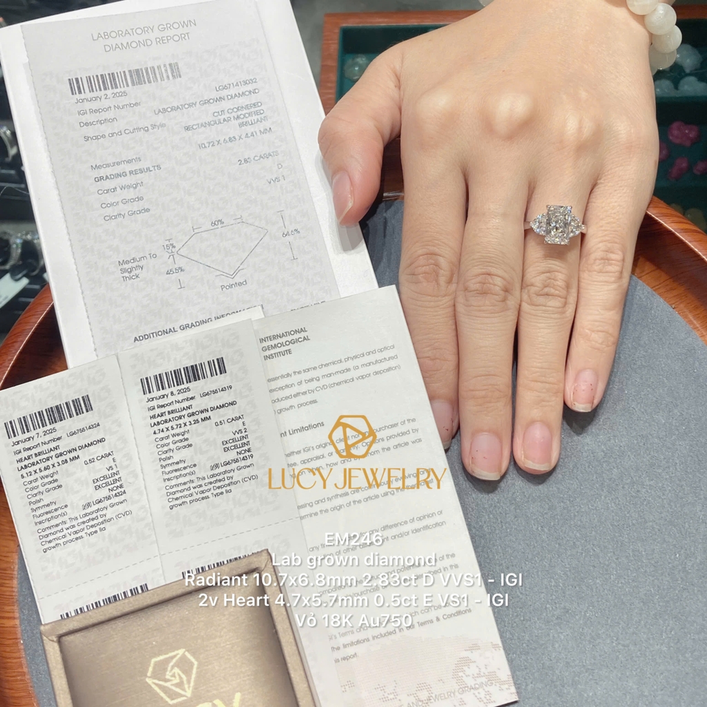 EM246 - Nhẫn cầu hôn, radiant & heart cut - Lucy Jewelry
